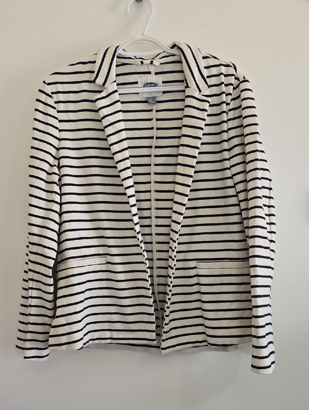 Old Navy Cream & Navy Striped Knit Blazer